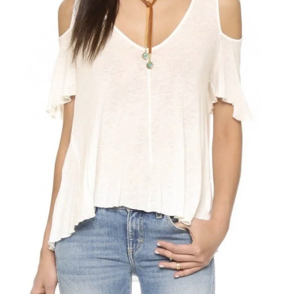 Free People Cream Cold Shoulder Blouse